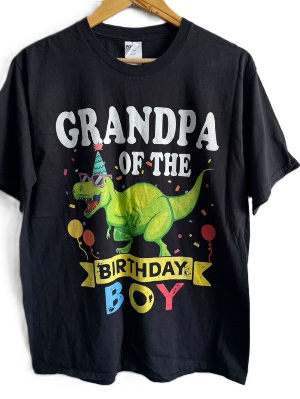 Grandma Of The Birthday Boy T-Rex Funny Dinosaur Boy Party T-Shirt Cotton Black
